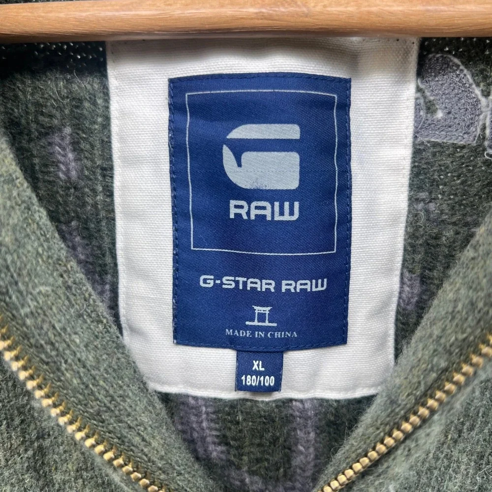 Y2K G Star Raw Men's Green Lambs Wool Blend Quarter Zip Sweater Size‎ XL